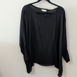 eesome Black Oversized Scoop-Neck Blouse Dolman Sleeves Gauzy Women's Size M